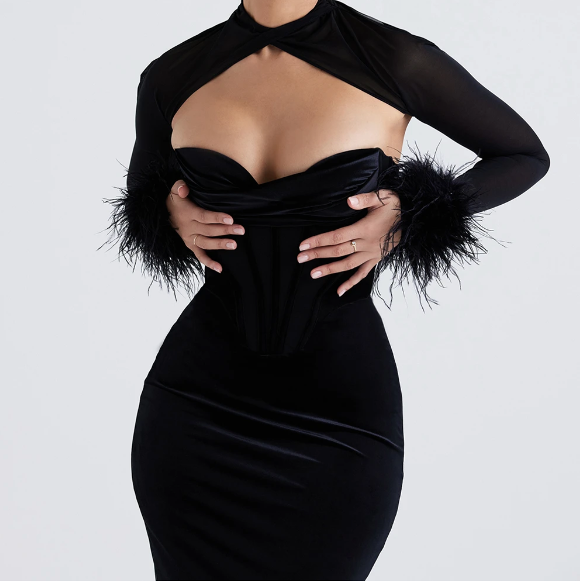 Sleek Black Removable Sleeves Dress