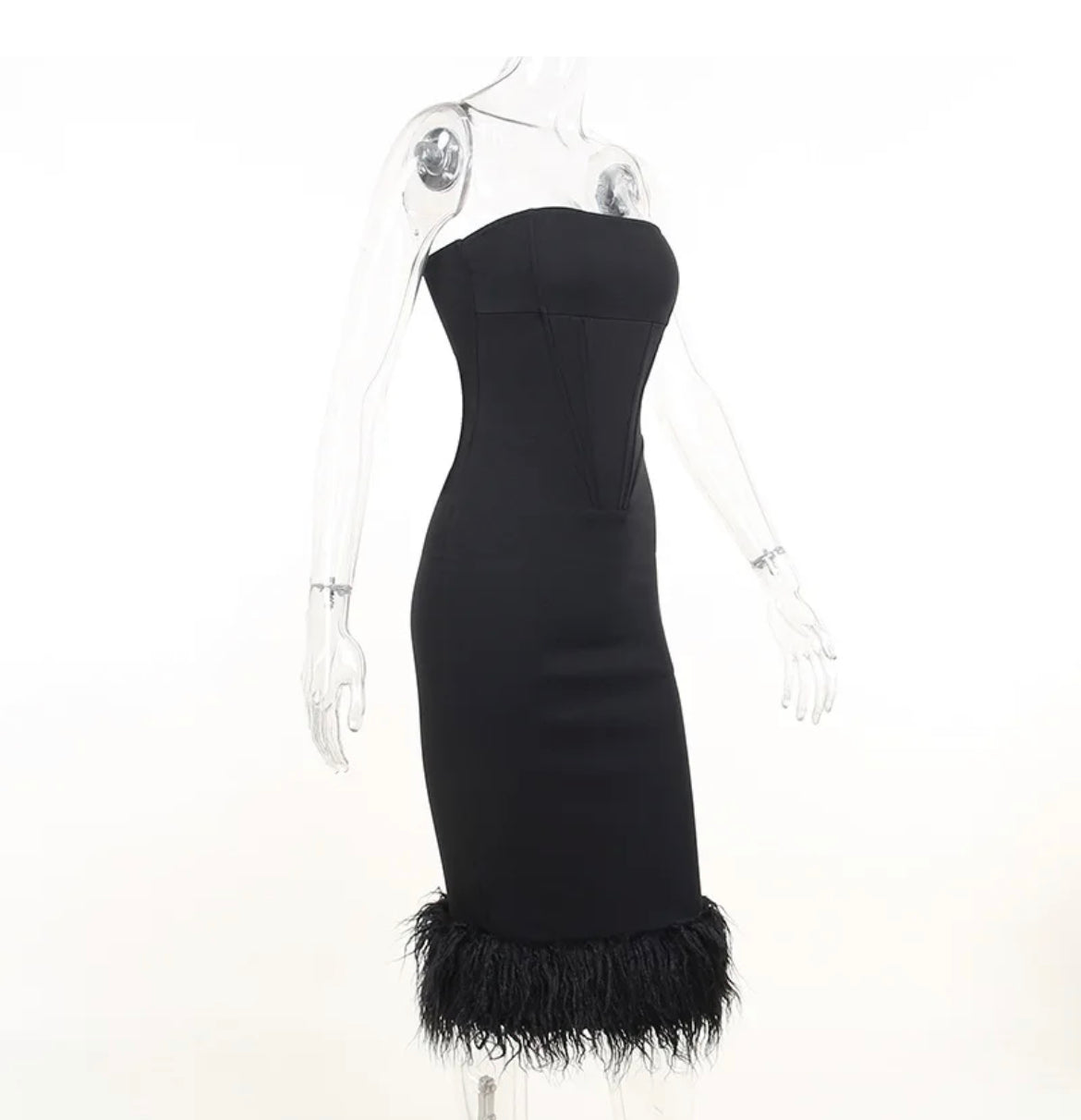 Feather Black Bodycon Dress