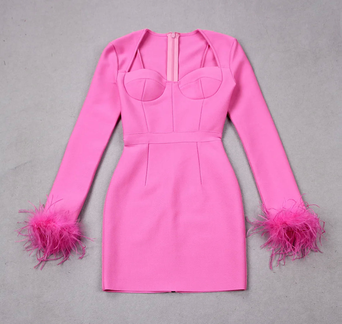 Pink Feather Sweetheart Neckline Dress