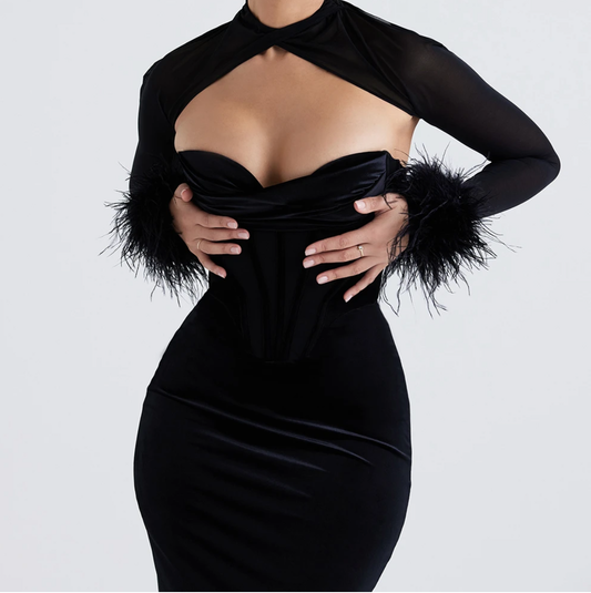 Sleek Black Removable Sleeves Dress