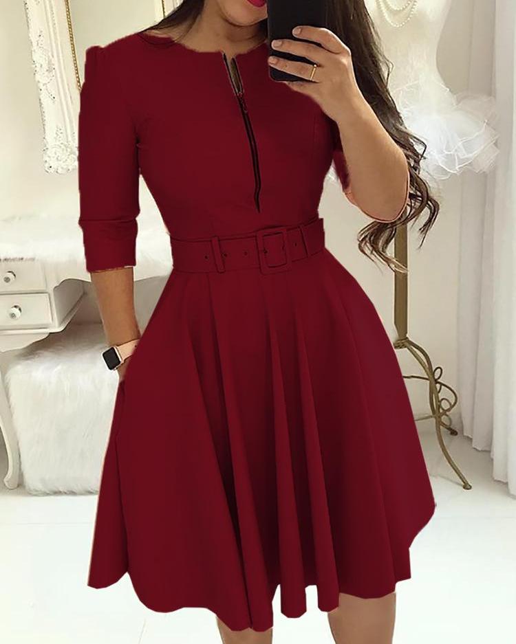 Zipper belted dress