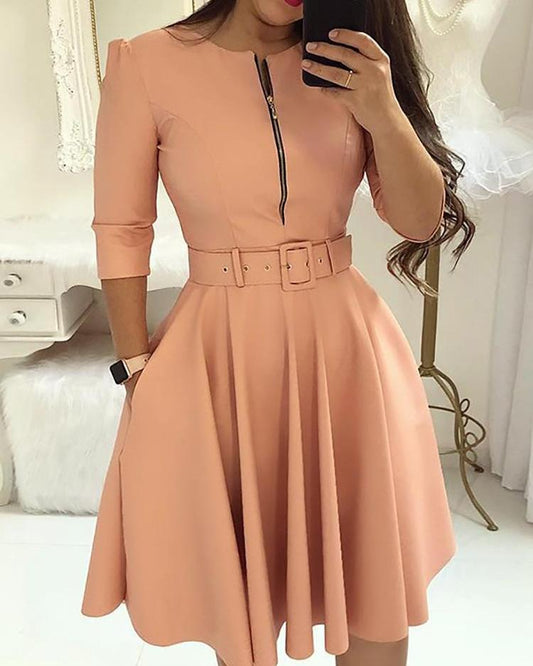 Zipper belted dress